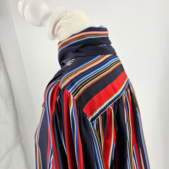VTG 60s Saint Laurent Rive Gauche Blouse Multicolor Striped Silk Tie Neck Sz 38 - Picture 6 of 6